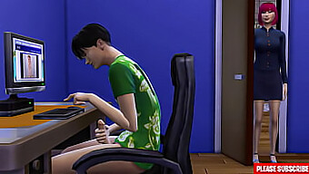 Asian Mature Milf Discovers Her Step-Son Pleasuring Himself In Front Of The Computer