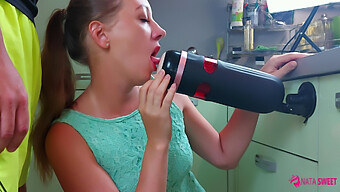 Teen Babe Experiments With A Male Masturbation Device In A Threesome Simulation