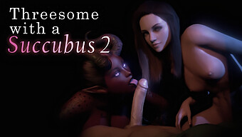 Succubus Engagerar Sig I Trekant Med Ett Par I 3d-Animation