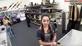 American Babe Gives A Sensual Blowjob At A Pawnshop Counter