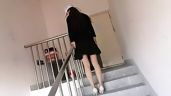 Stairwell Tryst With Asian Teen Nearly Interrupted, Enjoys Passionate Encounter