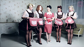 Maidens In A Row, Clad In Stockings And Lingerie