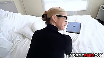 Mature blonde stumbles upon her son's viewing of stepmom's explicit content